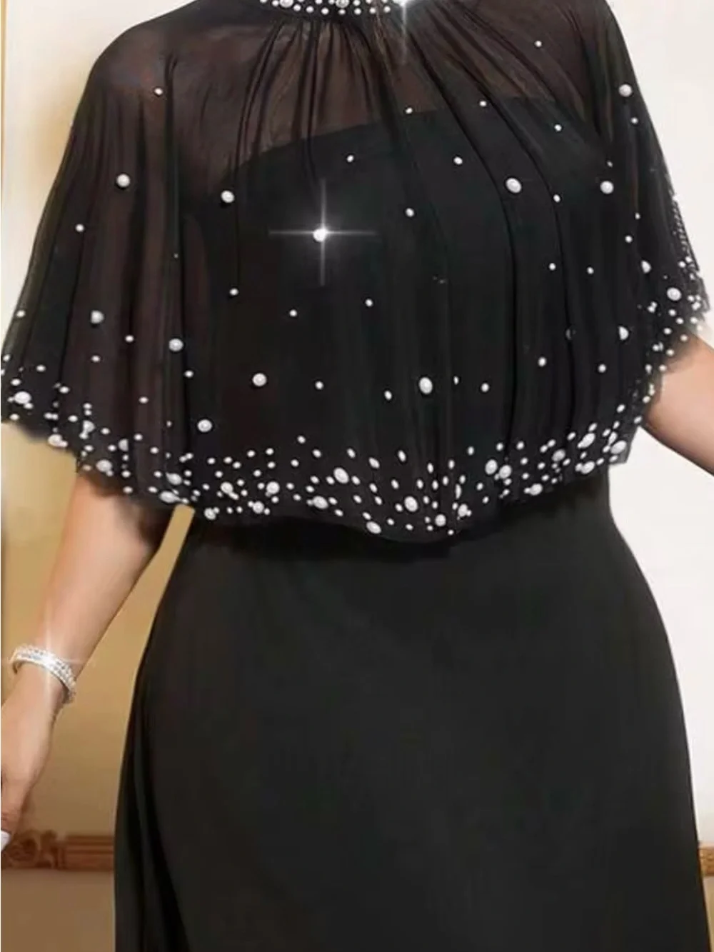 Elegant Black Pearl-Embellished Maxi Skirt Set